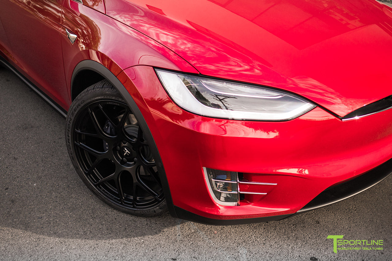 Red Multi-Coat Tesla Model X with Matte Black 22 inch MX117 Forged Wheels by T Sportline