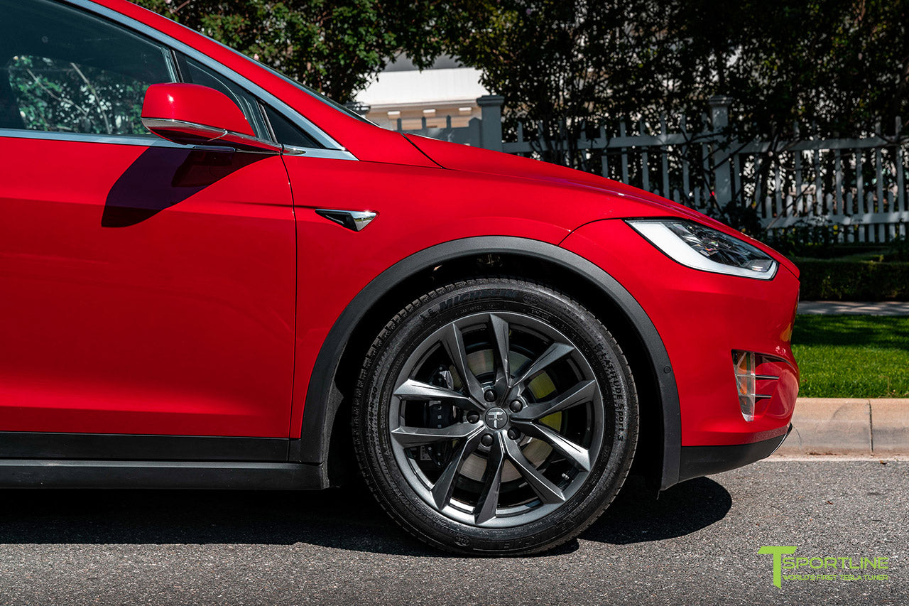 Red Multi-Coat Tesla Model X with 20" TSS Flow Forged Wheels in Space Gray by T Sportline 