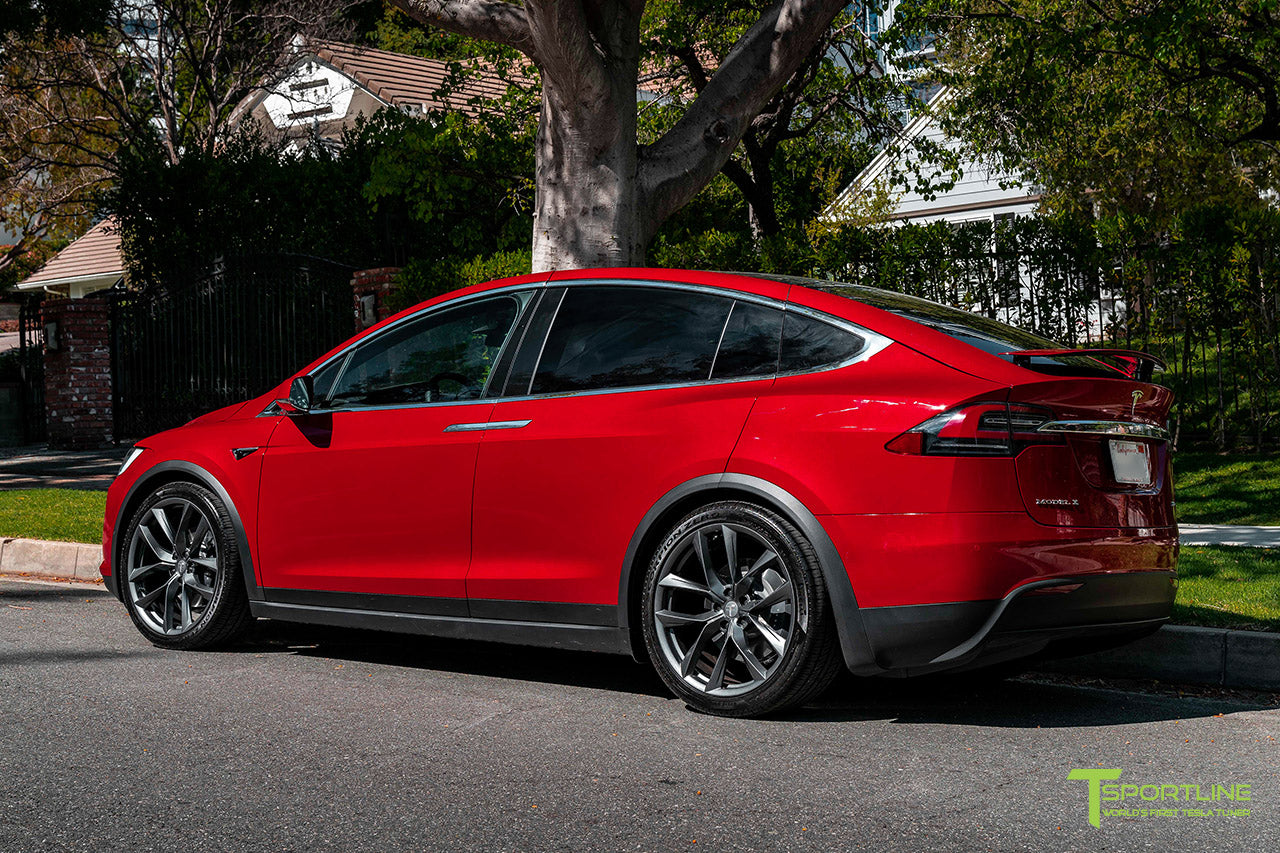 Red Multi-Coat Tesla Model X with 22" TSS Flow Forged Wheels in Space Gray by T Sportline 