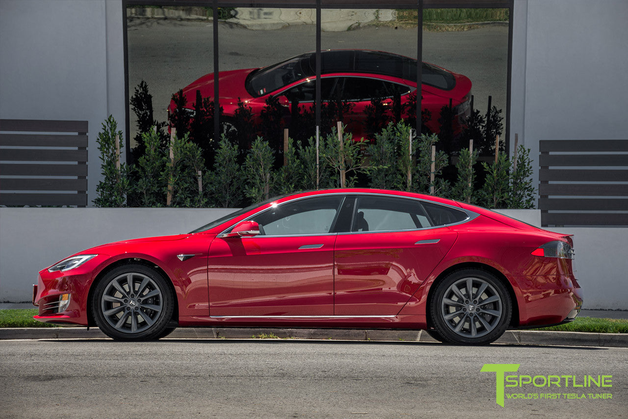 Red Multi-Coat Model S 2.0 with 19" TST Tesla Wheel in Metallic Grey 