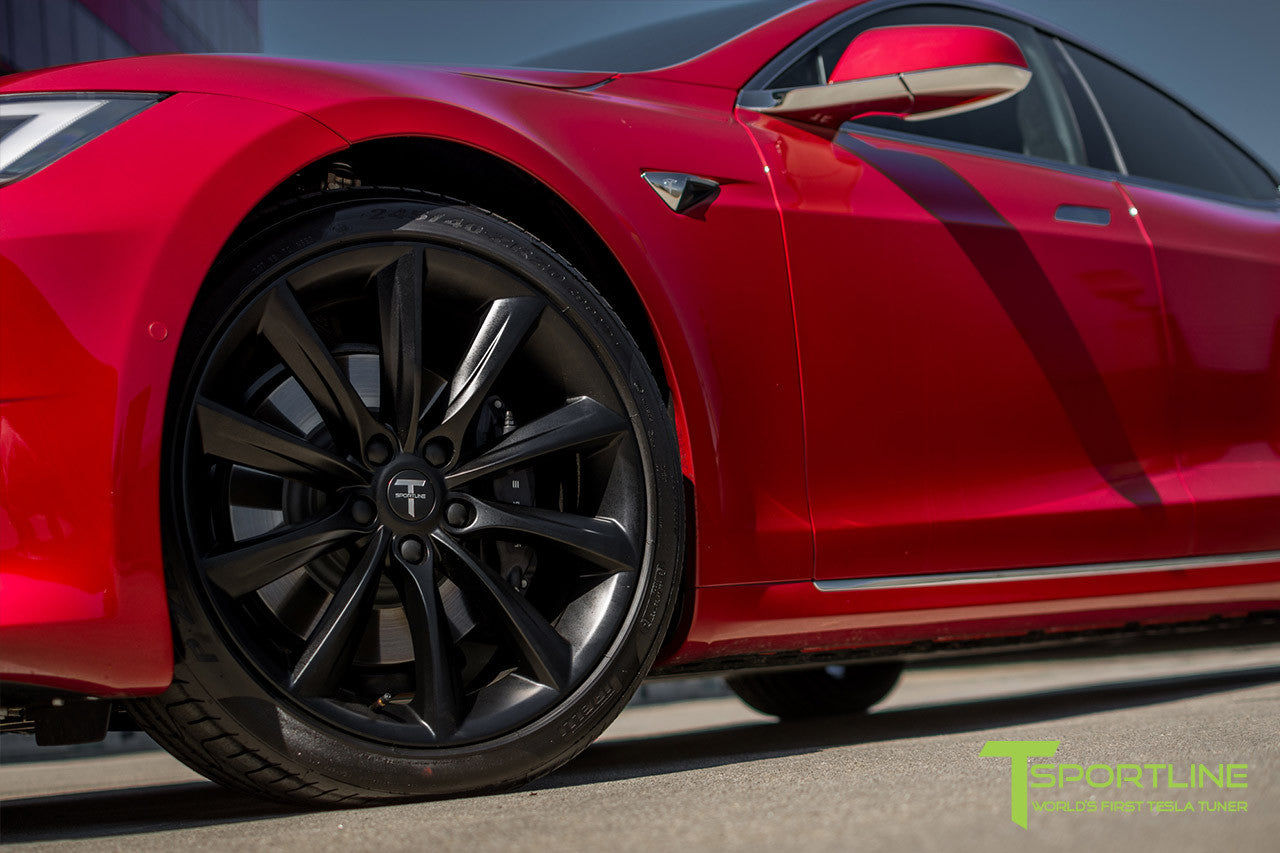 Red Multi-Coat Model S 2.0 with 20" TST Tesla Wheel in Matte Black 