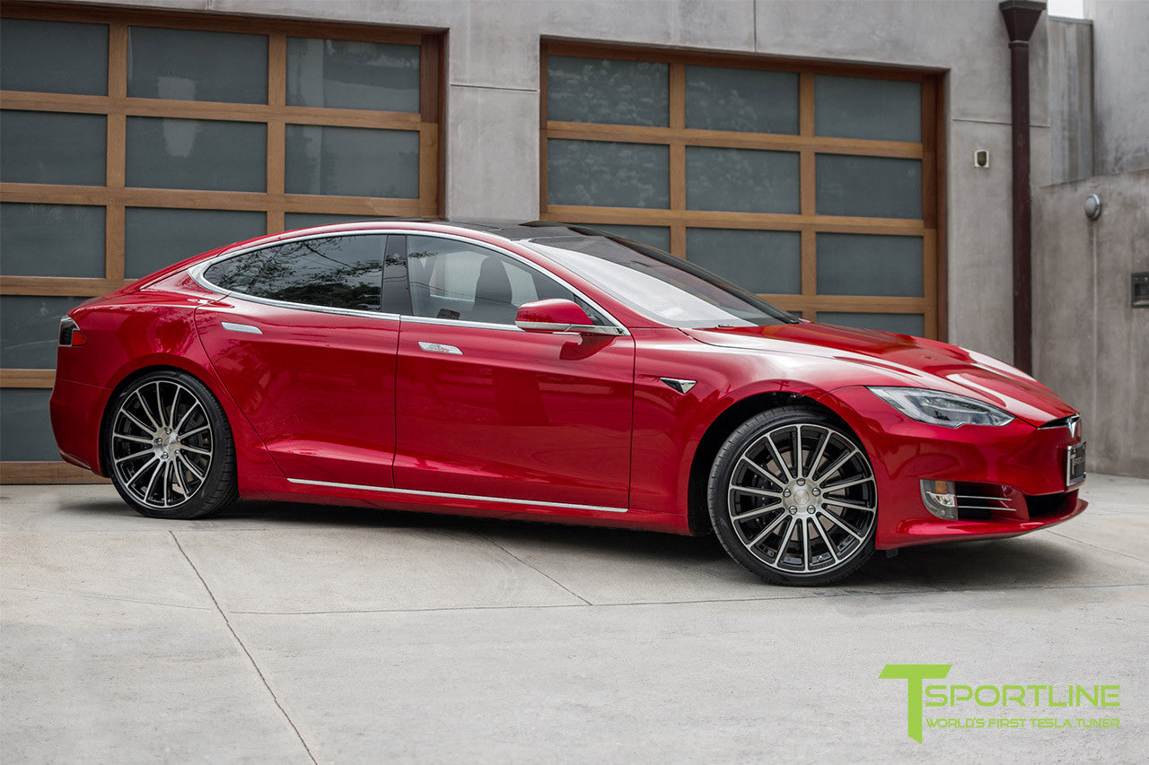 Red Multi-Coat Tesla Model S 2.0 with 21" TS114 Forged Wheel in Diamond Black 