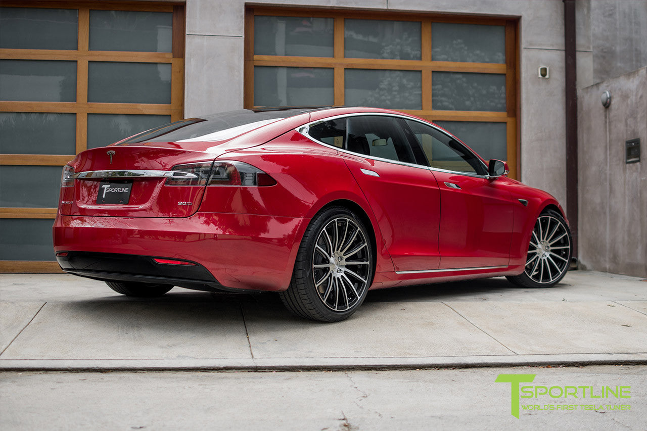 Red Multi-Coat Tesla Model S 2.0 with 21" TS114 Forged Wheel in Diamond Black 