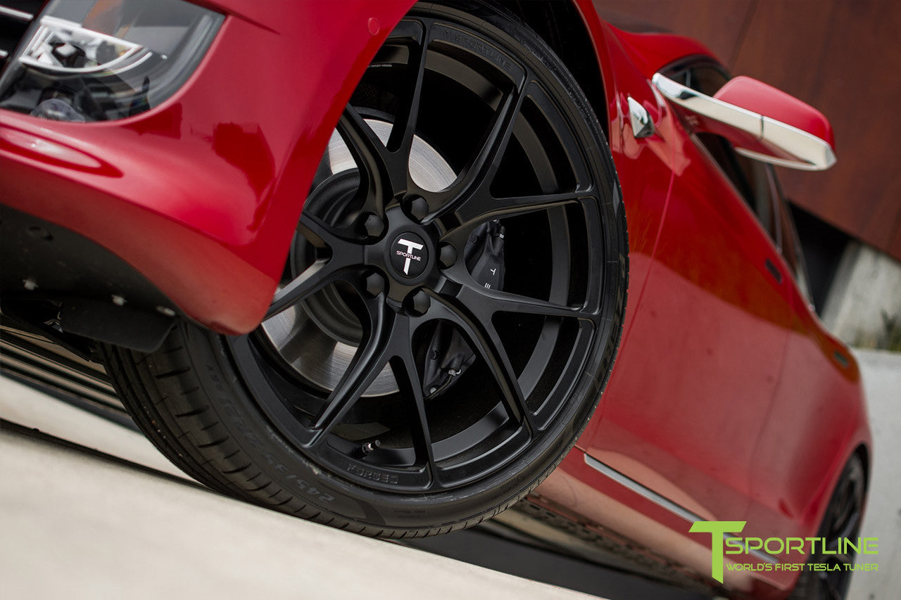 Red Multi-Coat Tesla Model S 2.0 with 21" TS115 Forged Wheel in Matte Black 