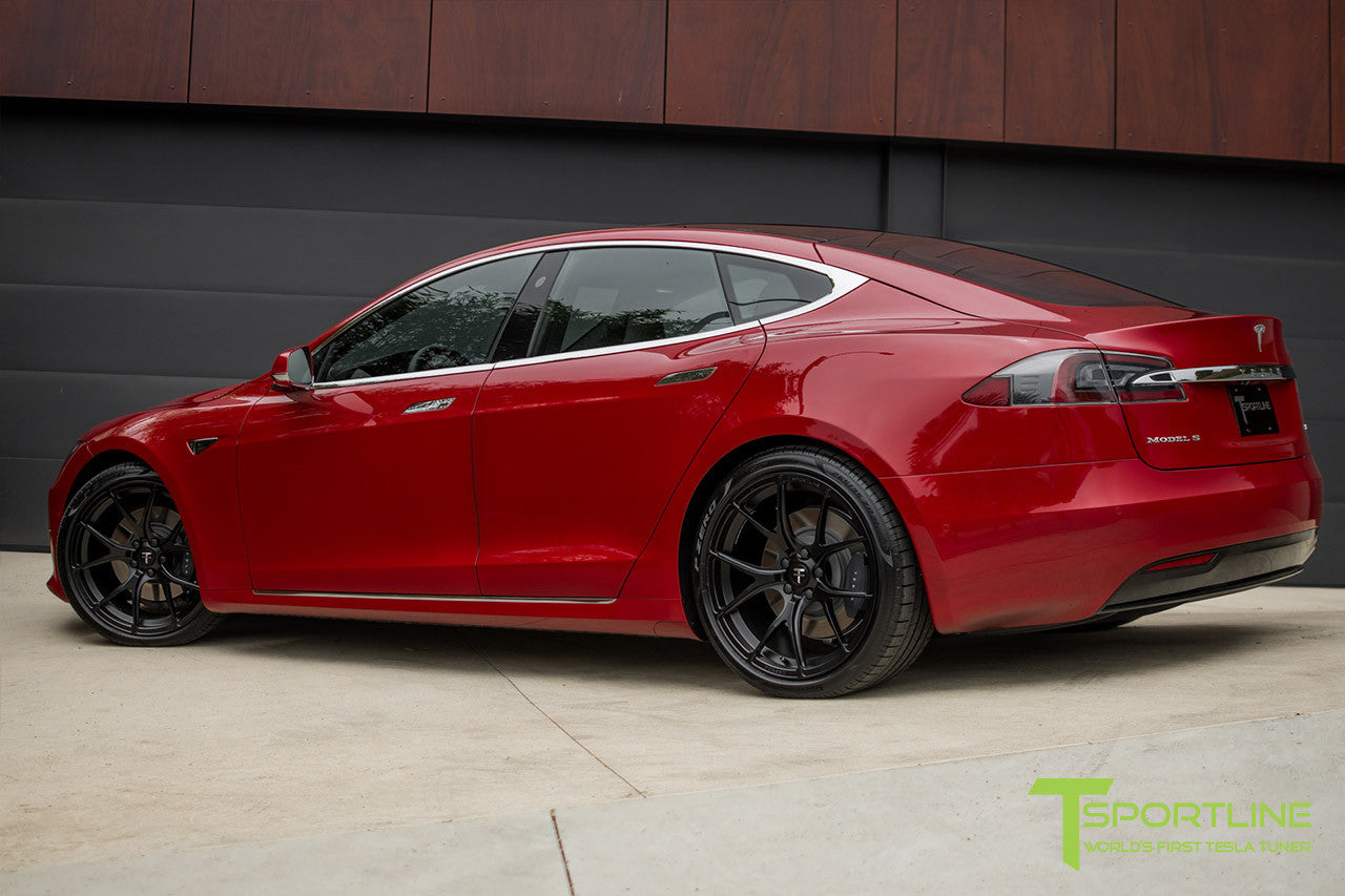 Red Multi-Coat Tesla Model S 2.0 with 21" TS115 Forged Wheel in Matte Black 