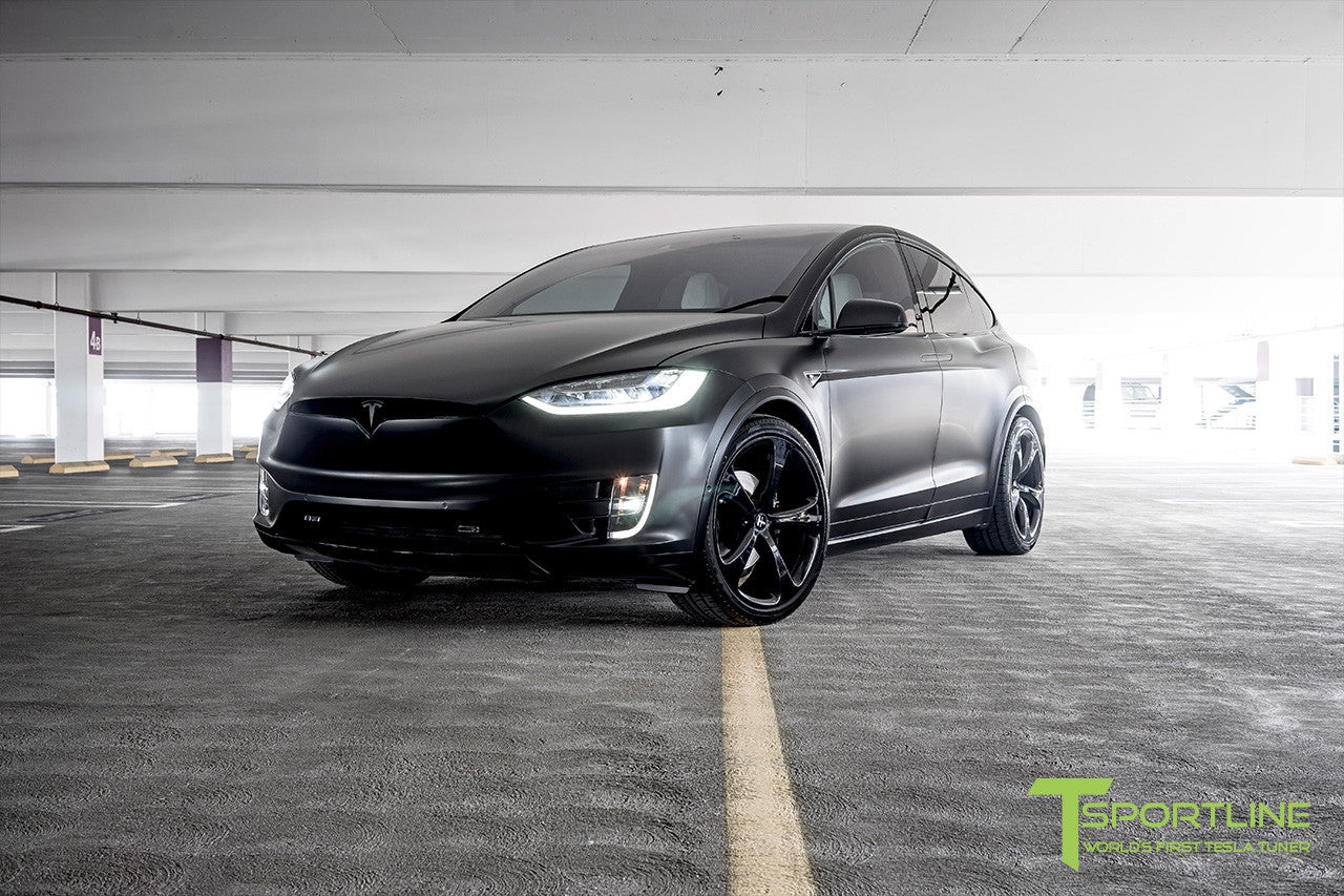 Satin Black Tesla Model X with Gloss Black 22 inch MX5 Forged Wheels 