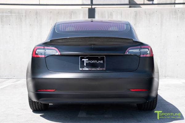 Satin Black Tesla Model 3 with Gloss Carbon Fiber Trunk Wing Spoiler b ...