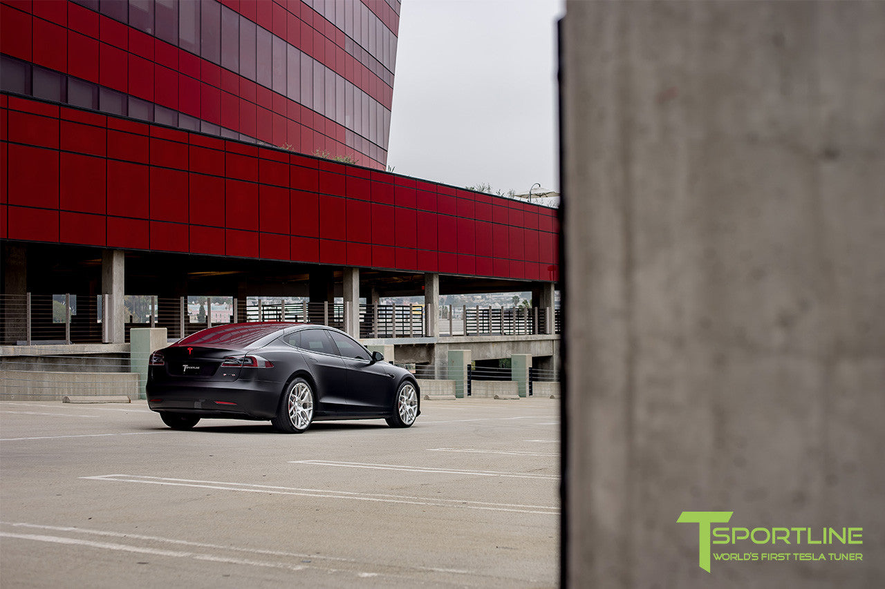 Satin Black Tesla Model S 2.0 with Brush Satin 21 inch TS117 Forged Wheels 3