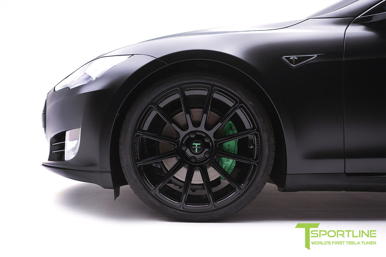 Tesla Model S P90D with Painted Calipers on 21 inch Forged Wheels TS112 Gloss Black