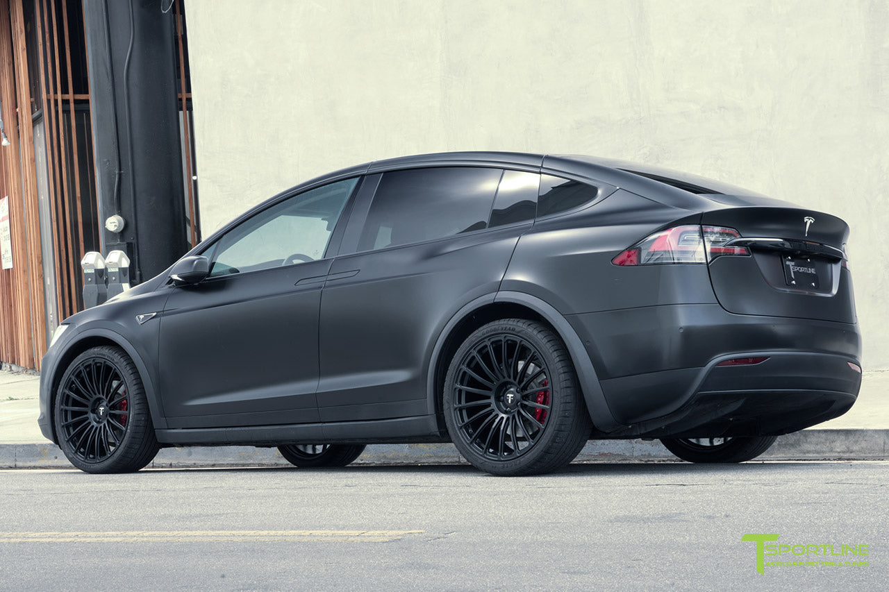 Satin Black Tesla Model X with Matte Black MX118 22 inch Forged Tesla Wheels by T Sportline