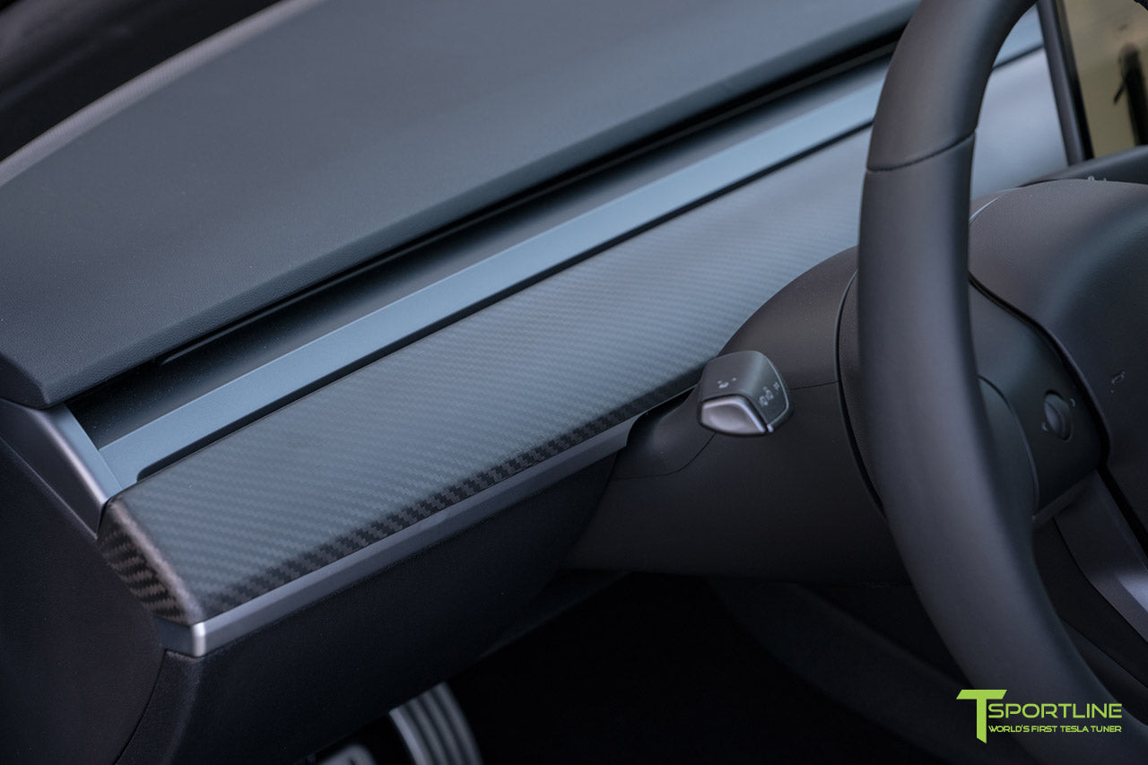 Tesla Model 3 with Matte Carbon Fiber Dashboard Dash Panel by T Sportline 