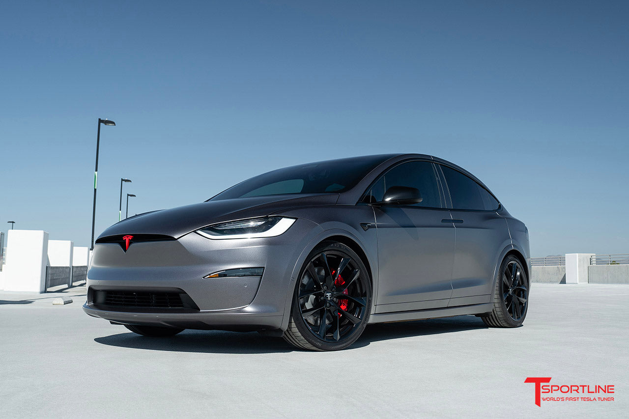 3M Satin Dark Gray Tesla Model X Plaid with 22" TSS Wheels
