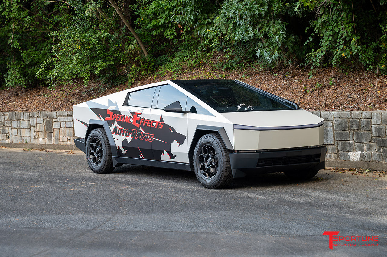Tesla Custom Prototype 3M Satin Pearl White Tesla Cybertruck with Custom Printed Graphics - T ...