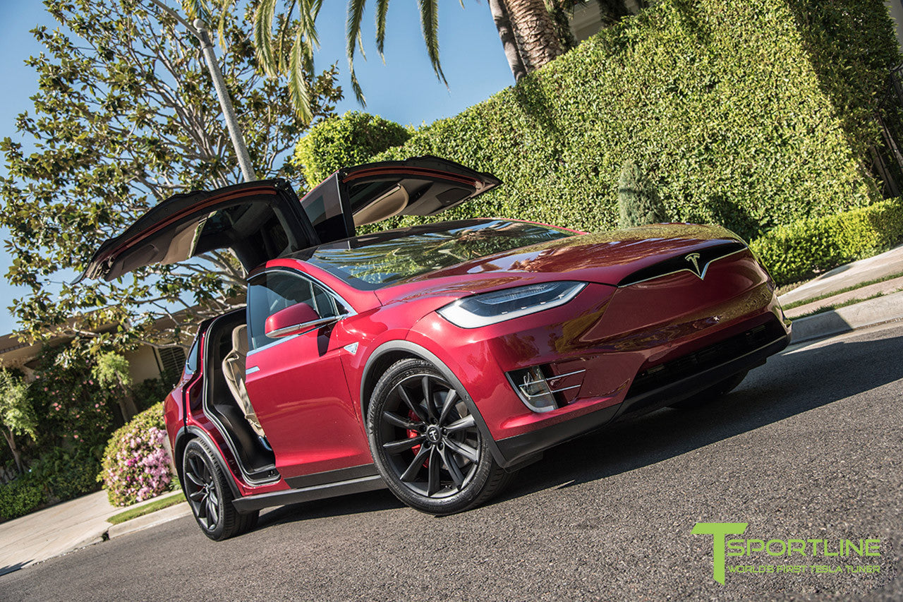 Signature Red Model X with 20 TST Tesla Wheel in Matte Black 2 - T  Sportline - Tesla Model S, 3, X & Y Accessories