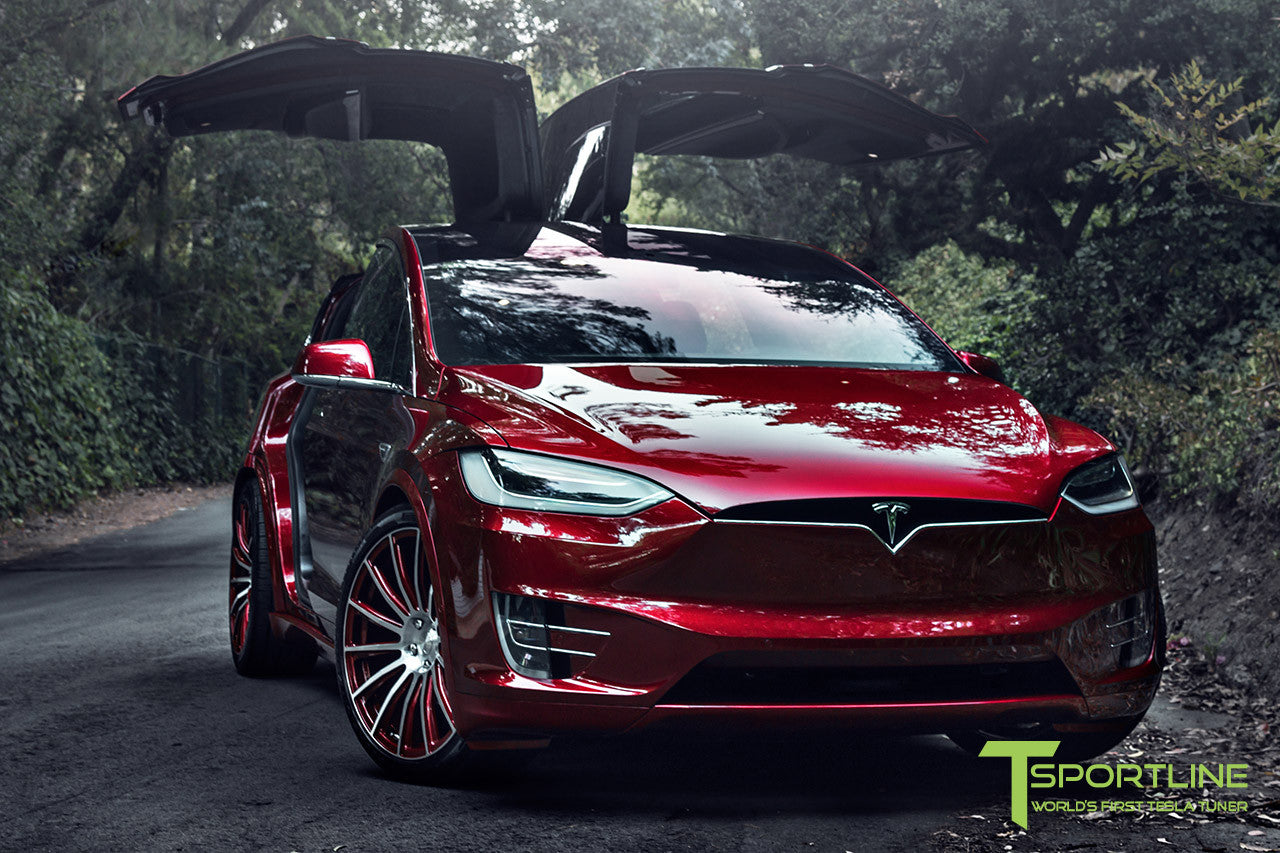 Signature Red Tesla Model X with Custom Signature Red 22 inch MX114 Forged Wheels