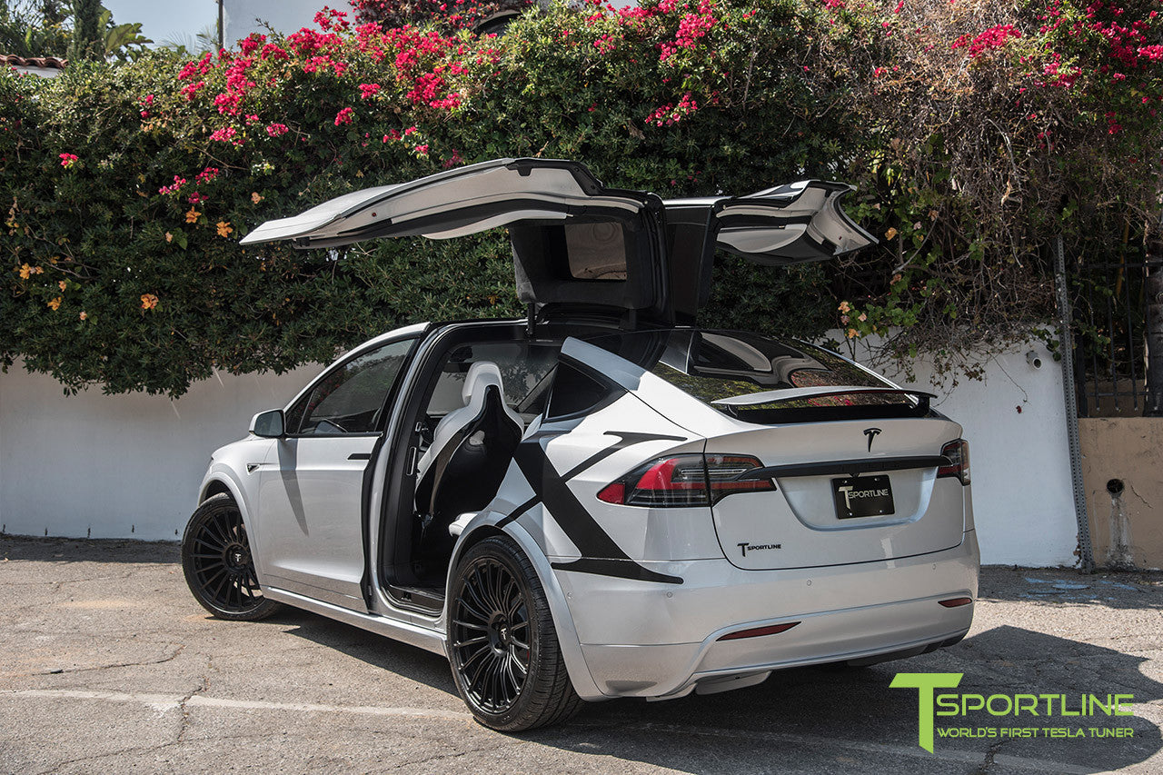 Silver Tesla Model X with Matte Black 22 inch MX118 Forged Wheels 