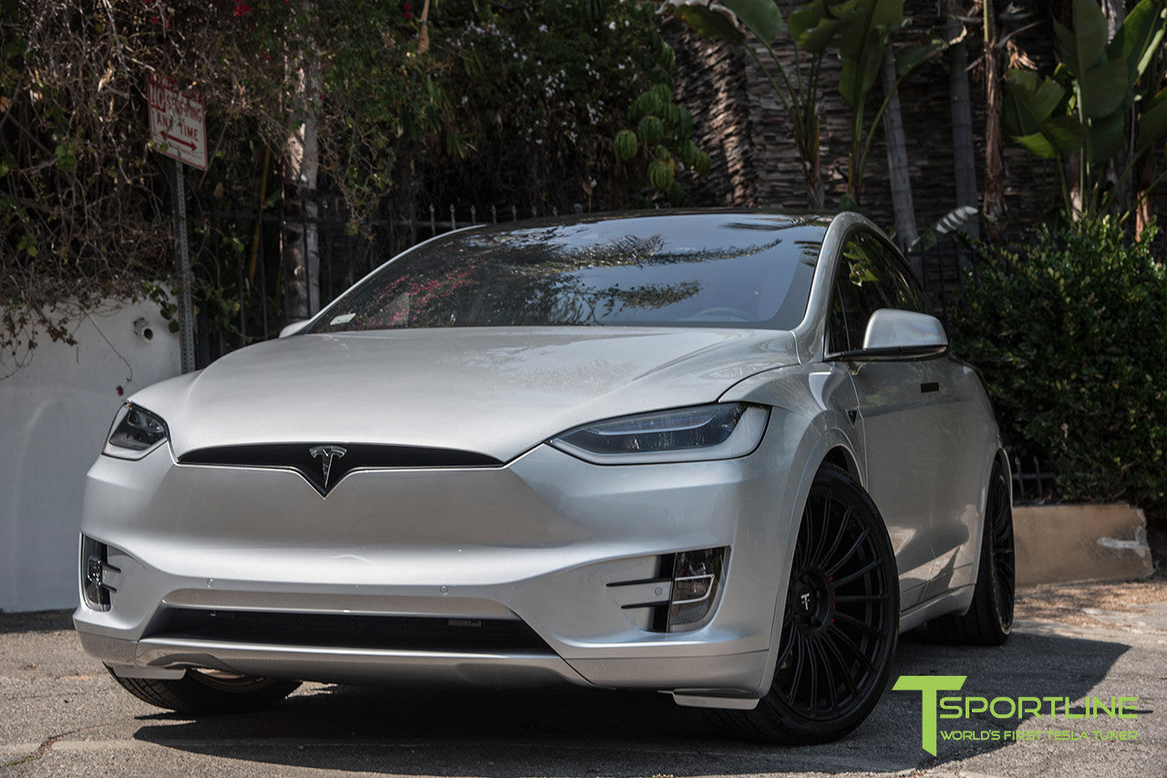 Silver Tesla Model X with Matte Black 22 inch MX118 Forged Wheels 1