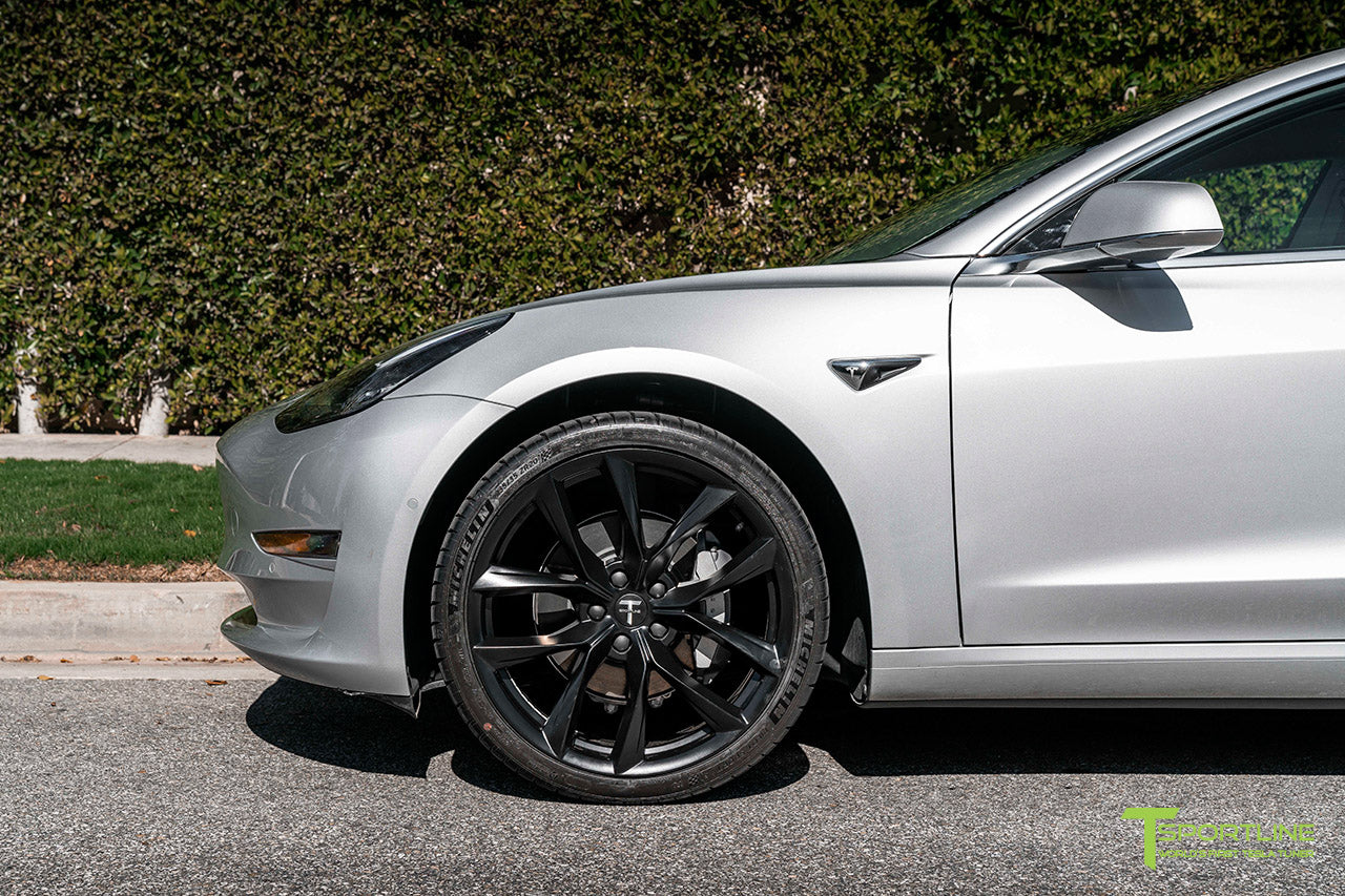 Silver Metallic Tesla Model 3 with Matte Black 20" TSS Flow Forged Wheels by T Sportline 