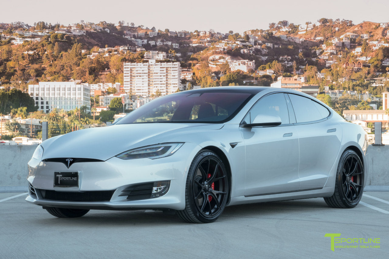 Silver Tesla Model S with TS115 21 inch Forged Wheels and Chrome Delete by T Sportline