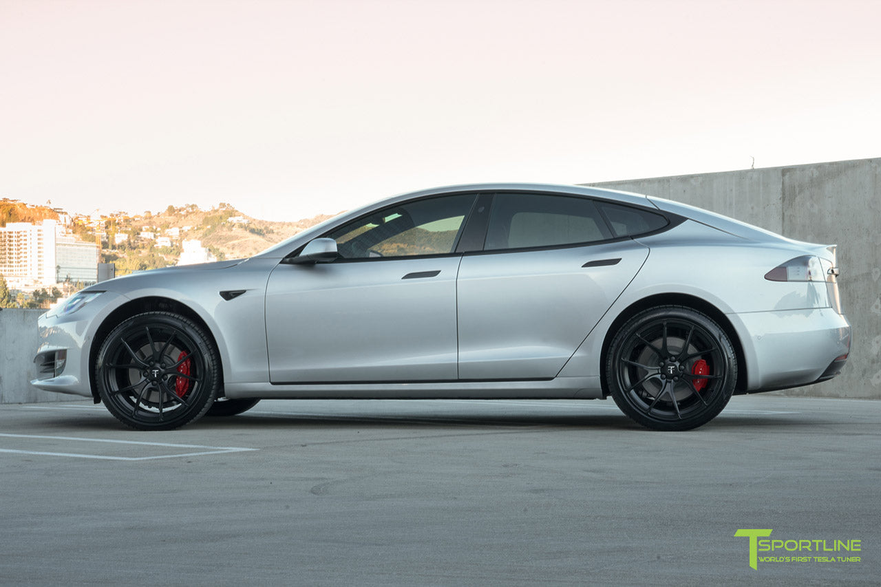 Silver Tesla Model S with TS115 21 inch Forged Wheels and Chrome Delete by T Sportline