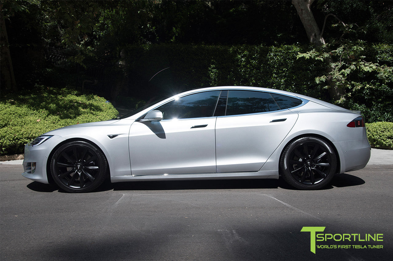 Silver Tesla Model S 2.0 with 20 Inch TST Wheels in Matte Black 