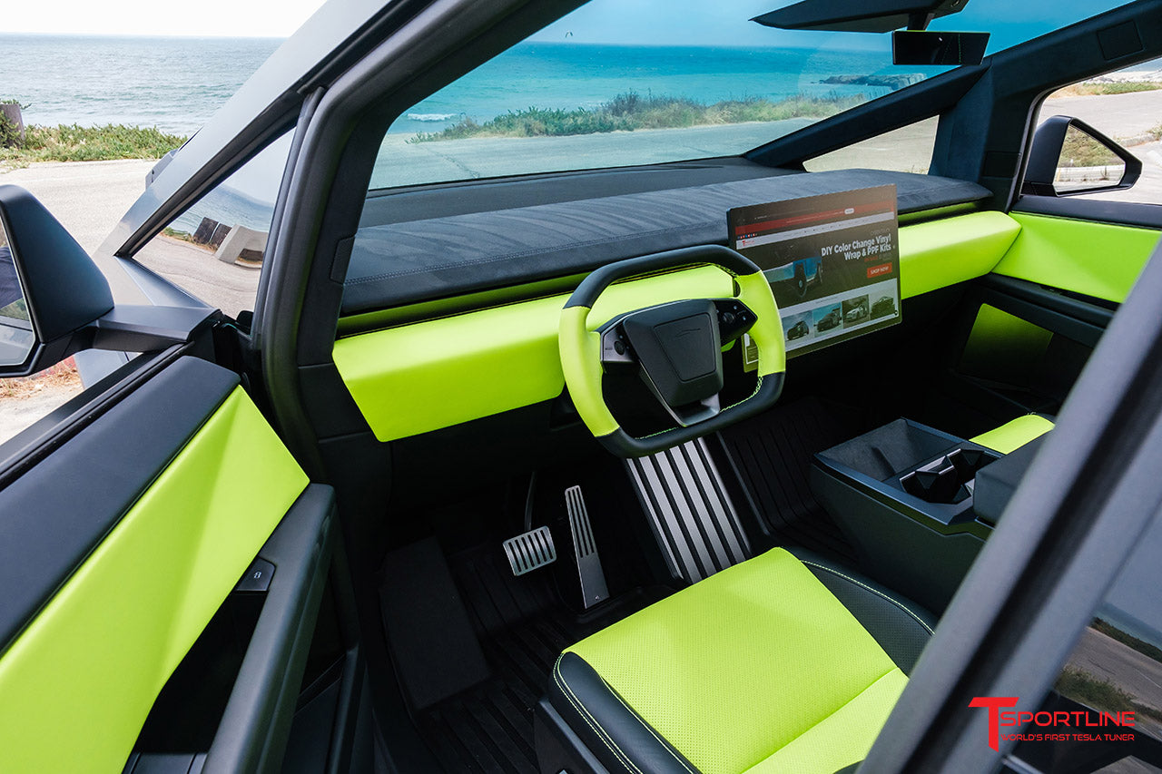 Tesla Cybertruck with Acid Green and Black Custom Interior