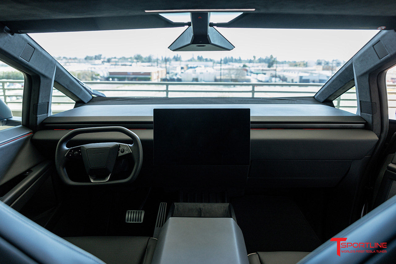 Tesla Cybertruck with Custom Interior Reupholstered Ferrari Black Lower Dash and Door Insert by T Sportline