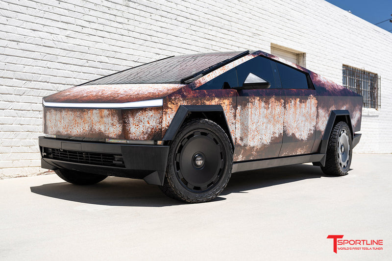 Rust Tesla Cybertruck with 24
