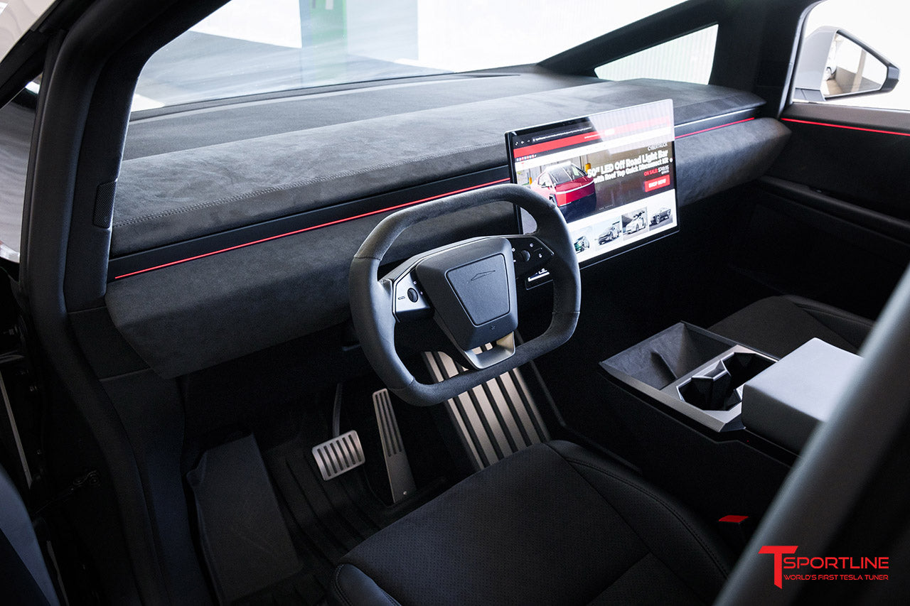 Tesla Cybertruck Custom Ferrari Black & Monza Suede Two Tone Interior by T Sportline