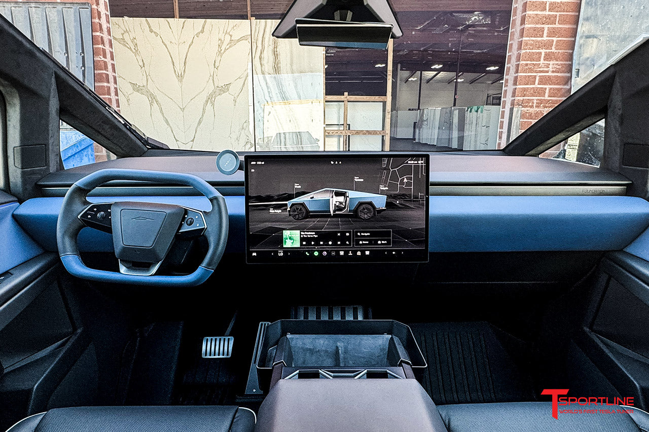 Tesla Cybertruck Bentley Sapphire Blue Lower Dash and Door Insert Upgrade