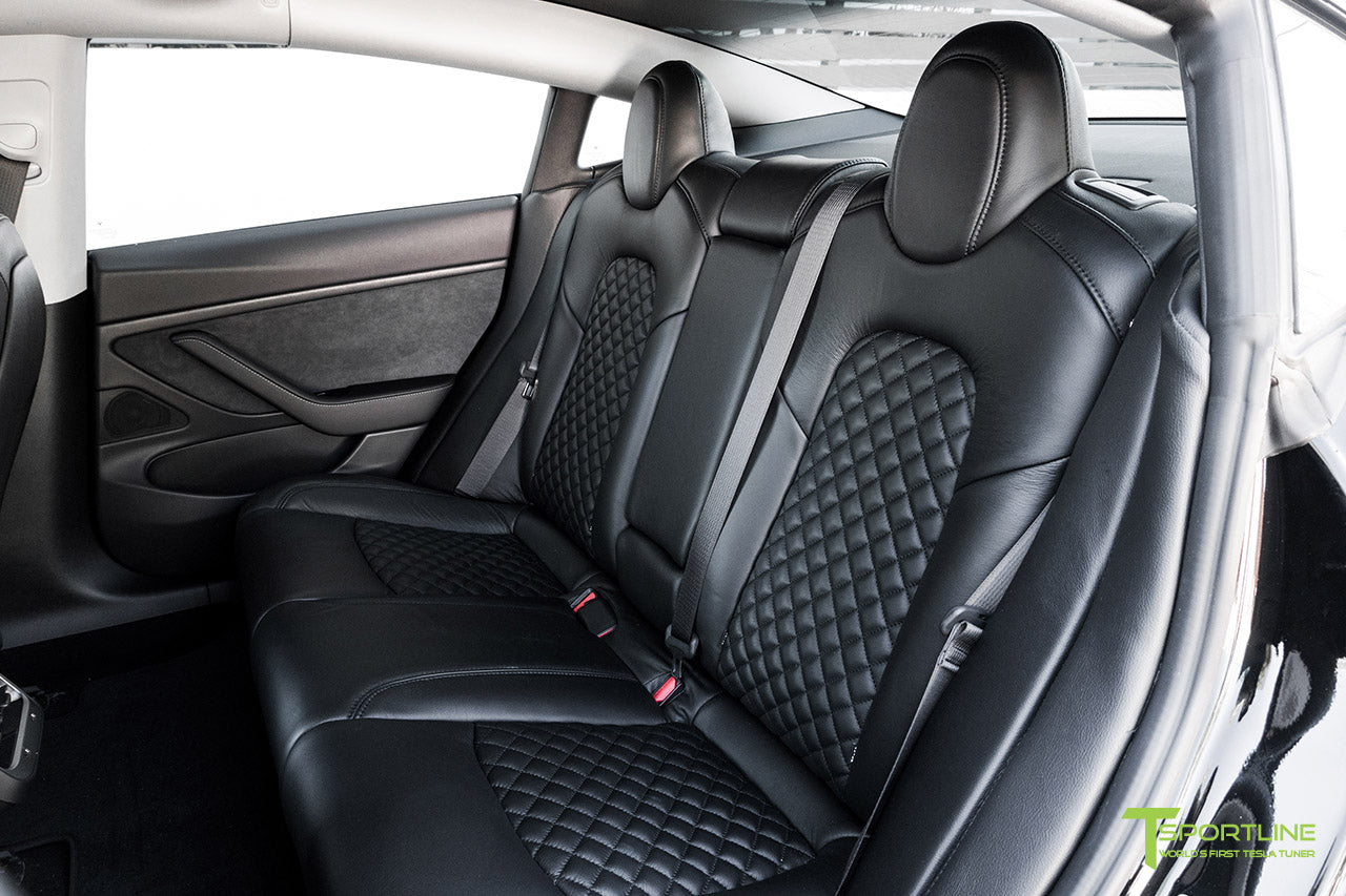 Matte Gunmetal Metallic Tesla Model 3 with Custom Black Leather Diamond Quilt Interior by T Sportline
