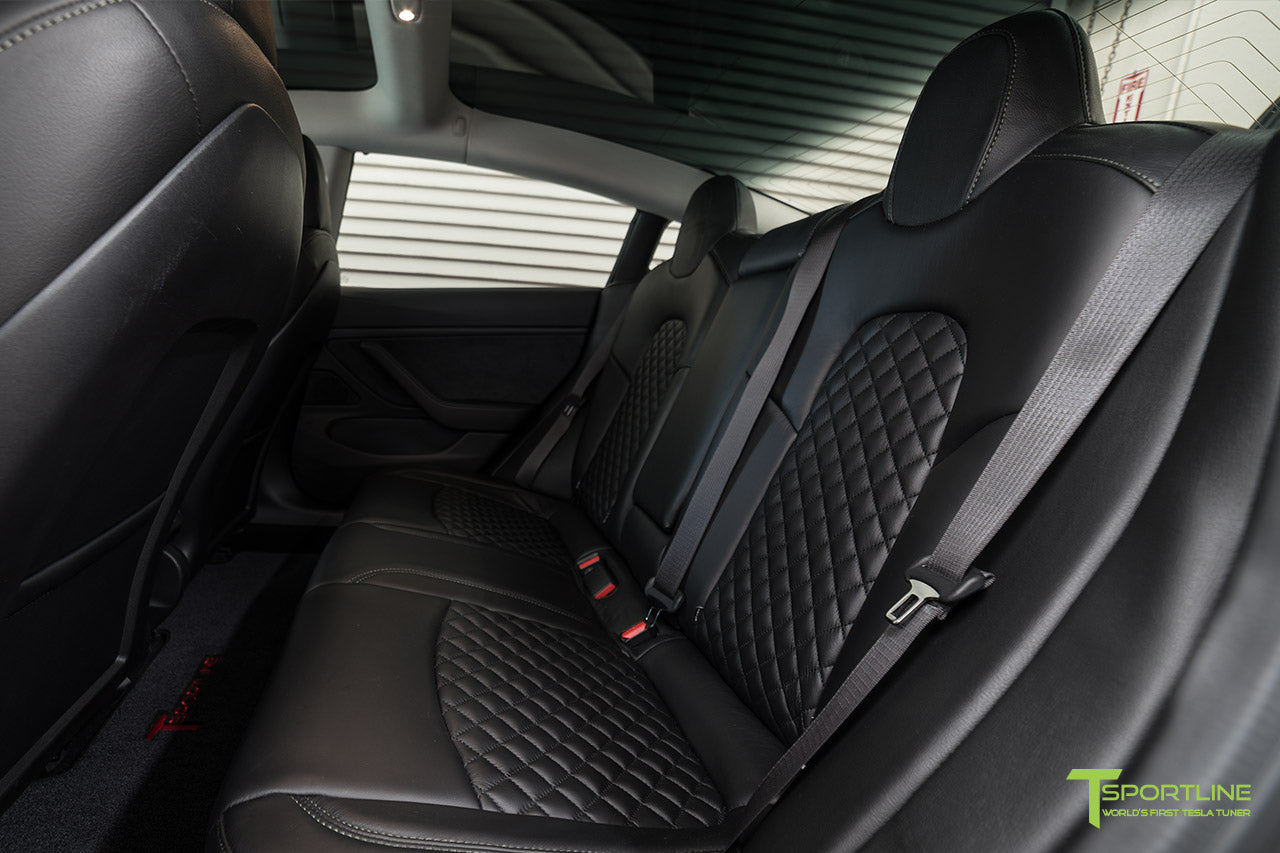 Tesla Model 3 Custom Leather Seat Upgrade Interior Kit - Black Leather - Signature Diamond Quilt by T Sportline 1
