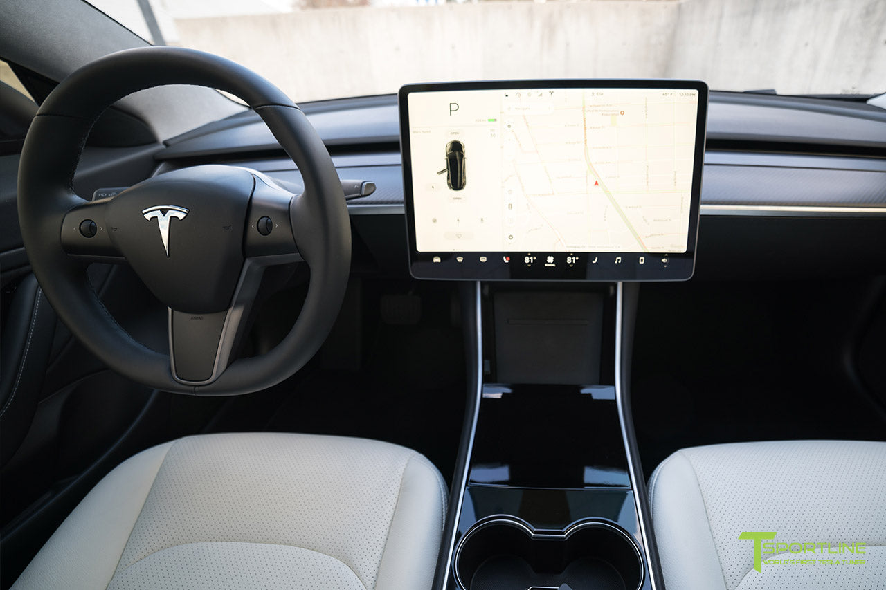 Tesla Model 3 Matte Carbon Fiber Interior Trim Upgrade (Steering Wheel + Dashboard Dash Panel) by T Sportline 7