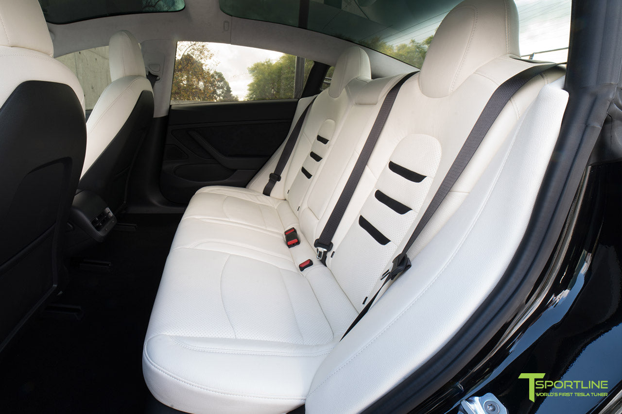 Tesla Model 3 Custom Leather Interior Kit - White Leather - Suede Black - Perforated by T Sportline