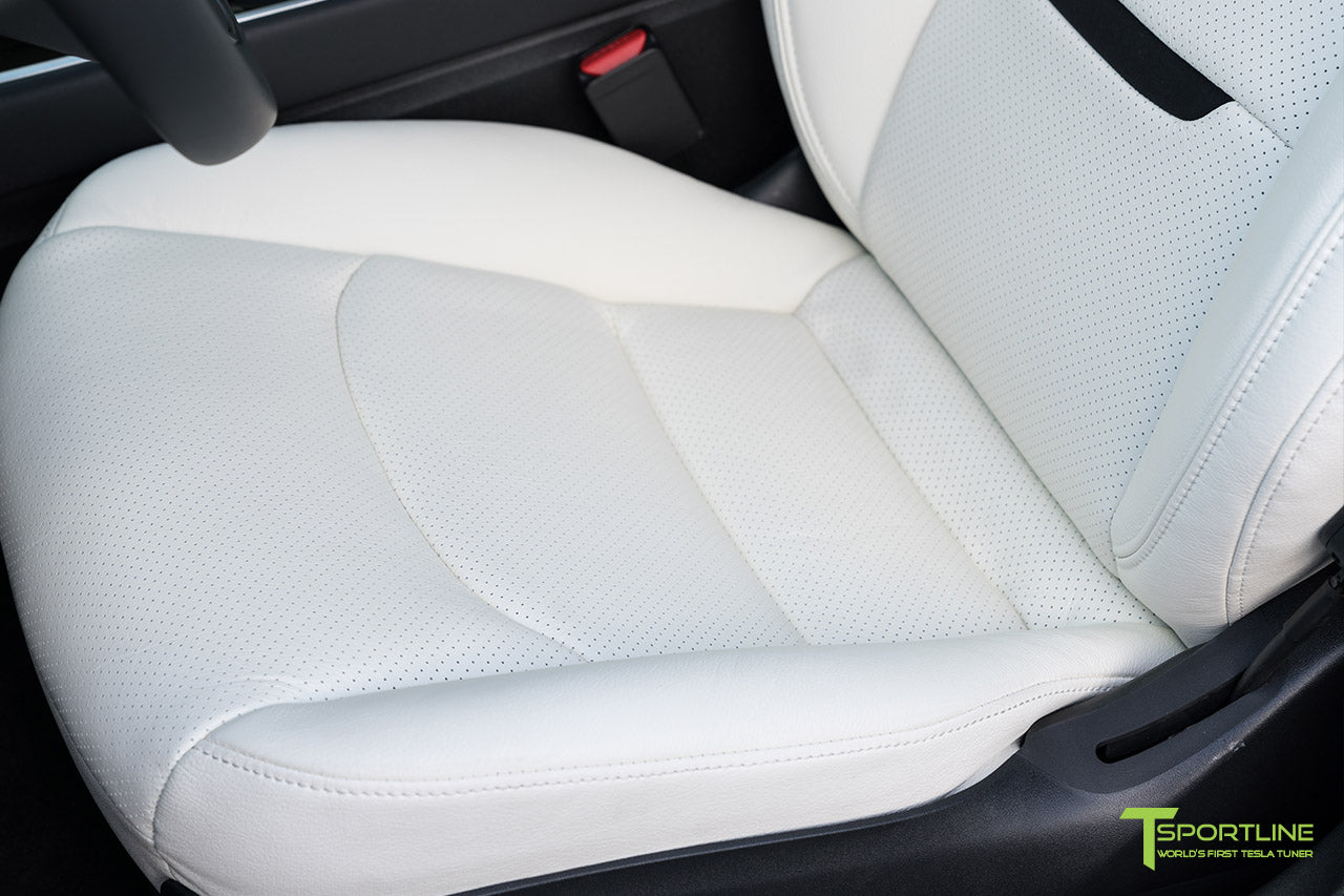 Tesla Model 3 Custom Leather Interior Kit - White Leather - Suede Black - Perforated by T Sportline