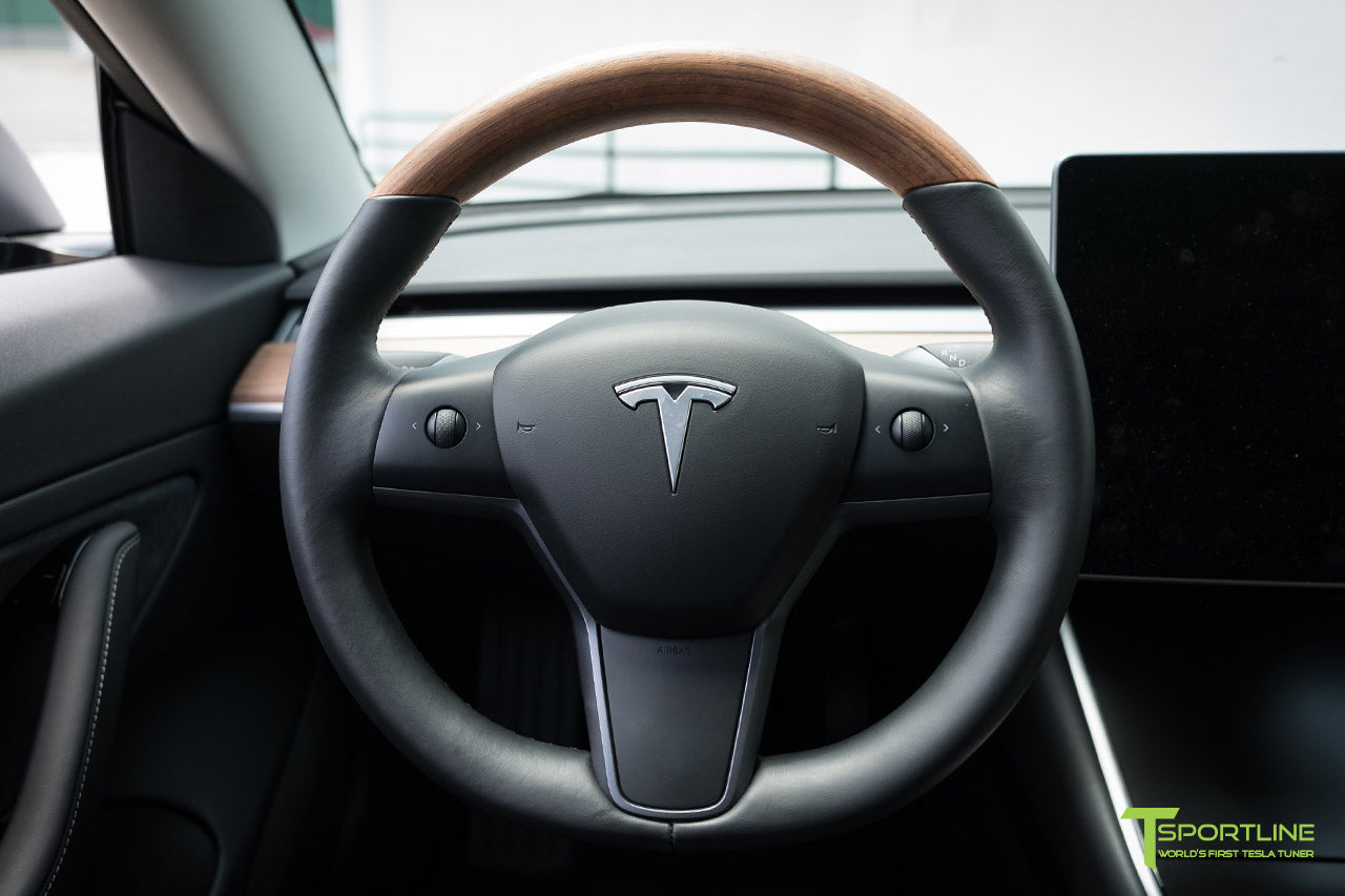 Tesla Model 3 Open Pore Wood Steering Wheel by T Sportline 