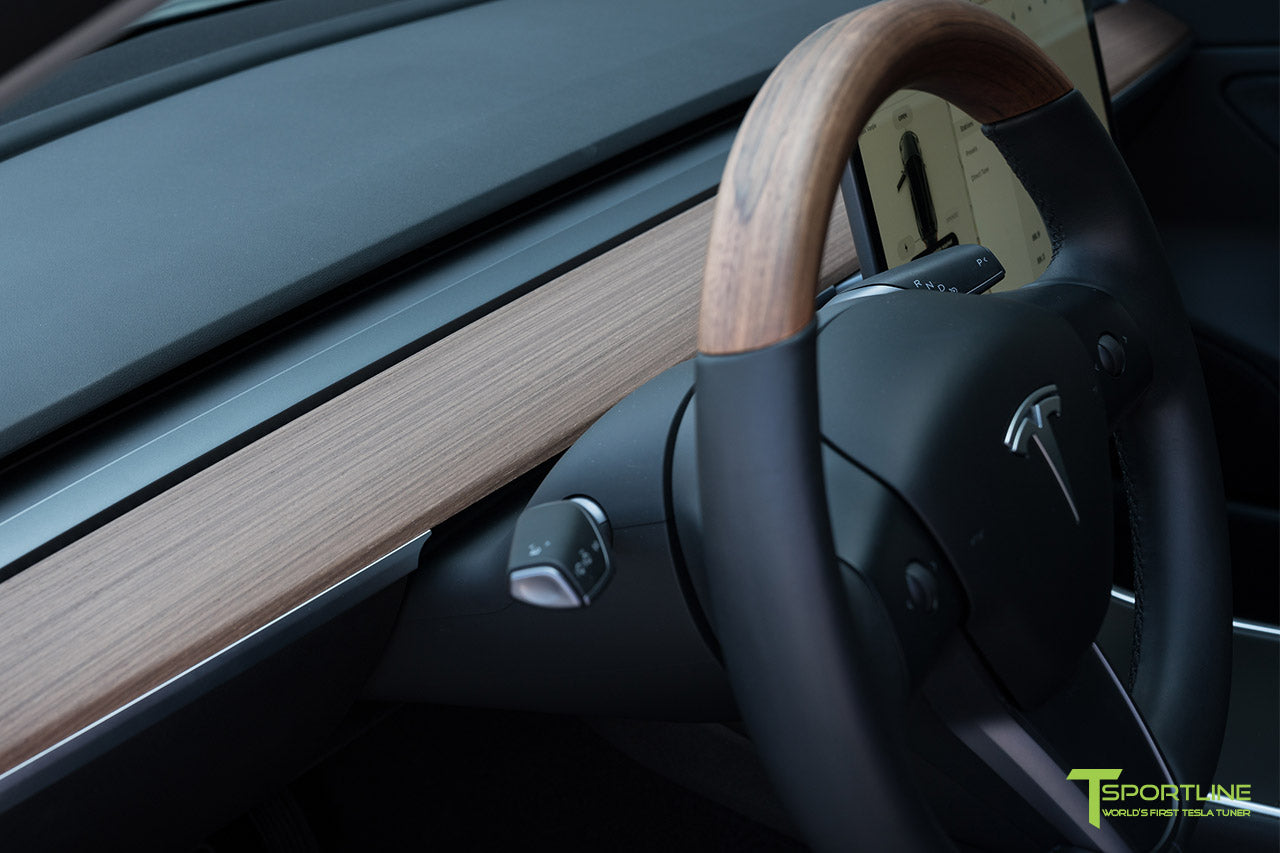 Tesla Model 3 Open Pore Wood Steering Wheel by T Sportline 