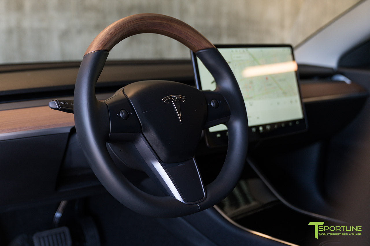 Tesla Model 3 Open Pore Wood Steering Wheel by T Sportline