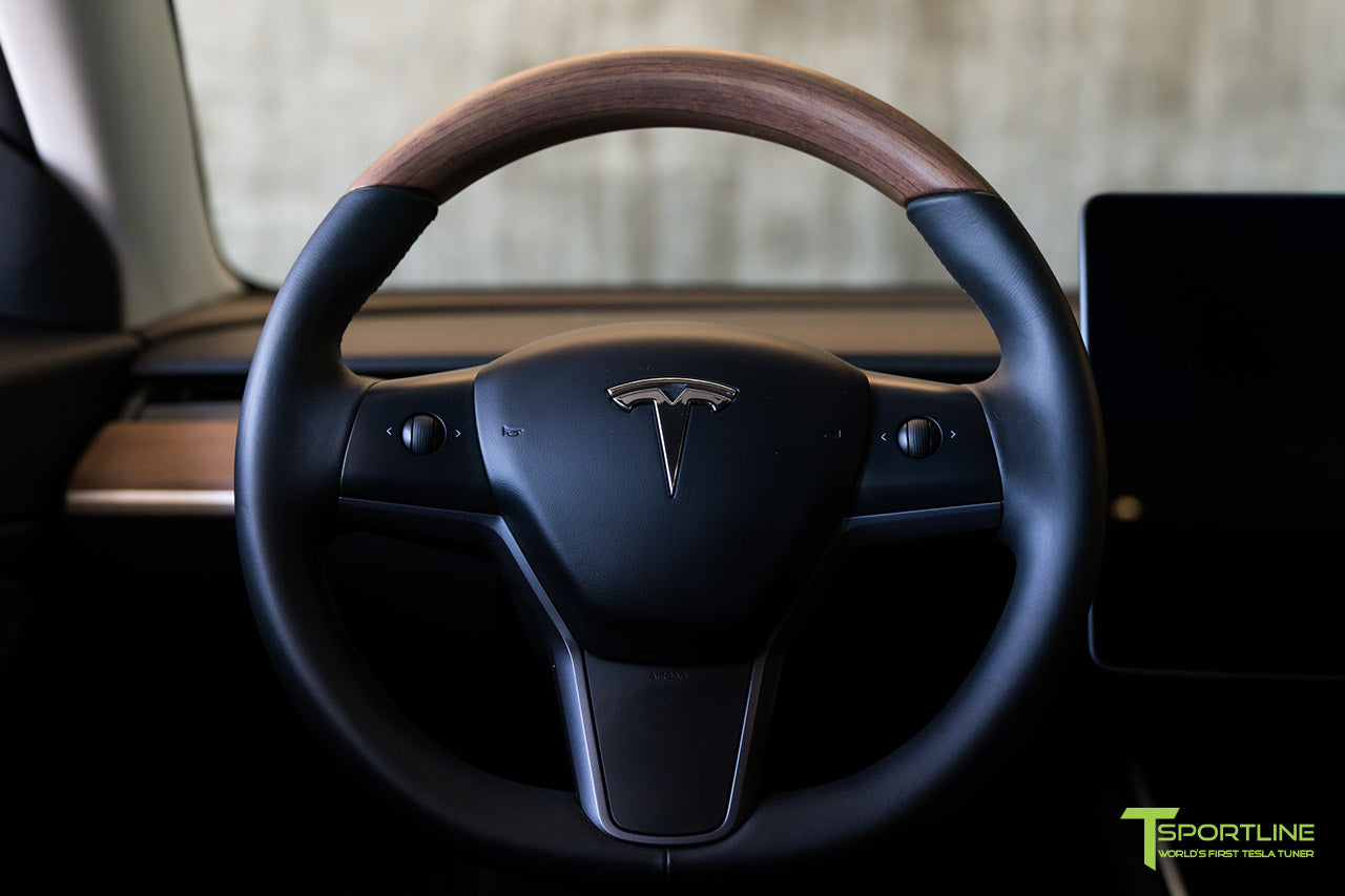 Tesla Model 3 Open Pore Wood Steering Wheel by T Sportline