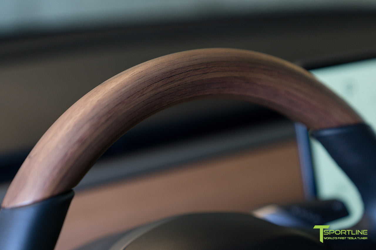 Tesla Model 3 Open Pore Wood Steering Wheel by T Sportline