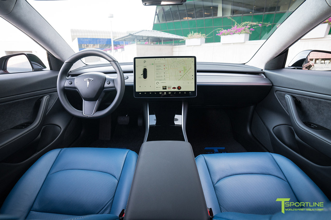 Tesla Model 3 with Matte Carbon Fiber Interior Accessories - Dashboard - Steering Wheel by T Sportline 1