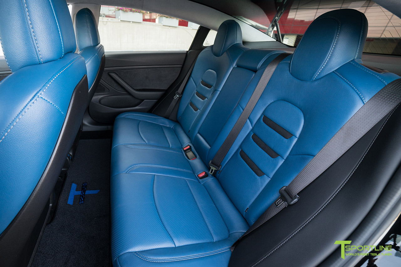 Project 3X - Black Tesla Model 3 - Custom Ocean Leather Interior - Matte Black 19 Inch TST Wheel - Matte Carbon Fiber Interior Trim - Steering Wheel - Dashboard - Floor Mat by T Sportline