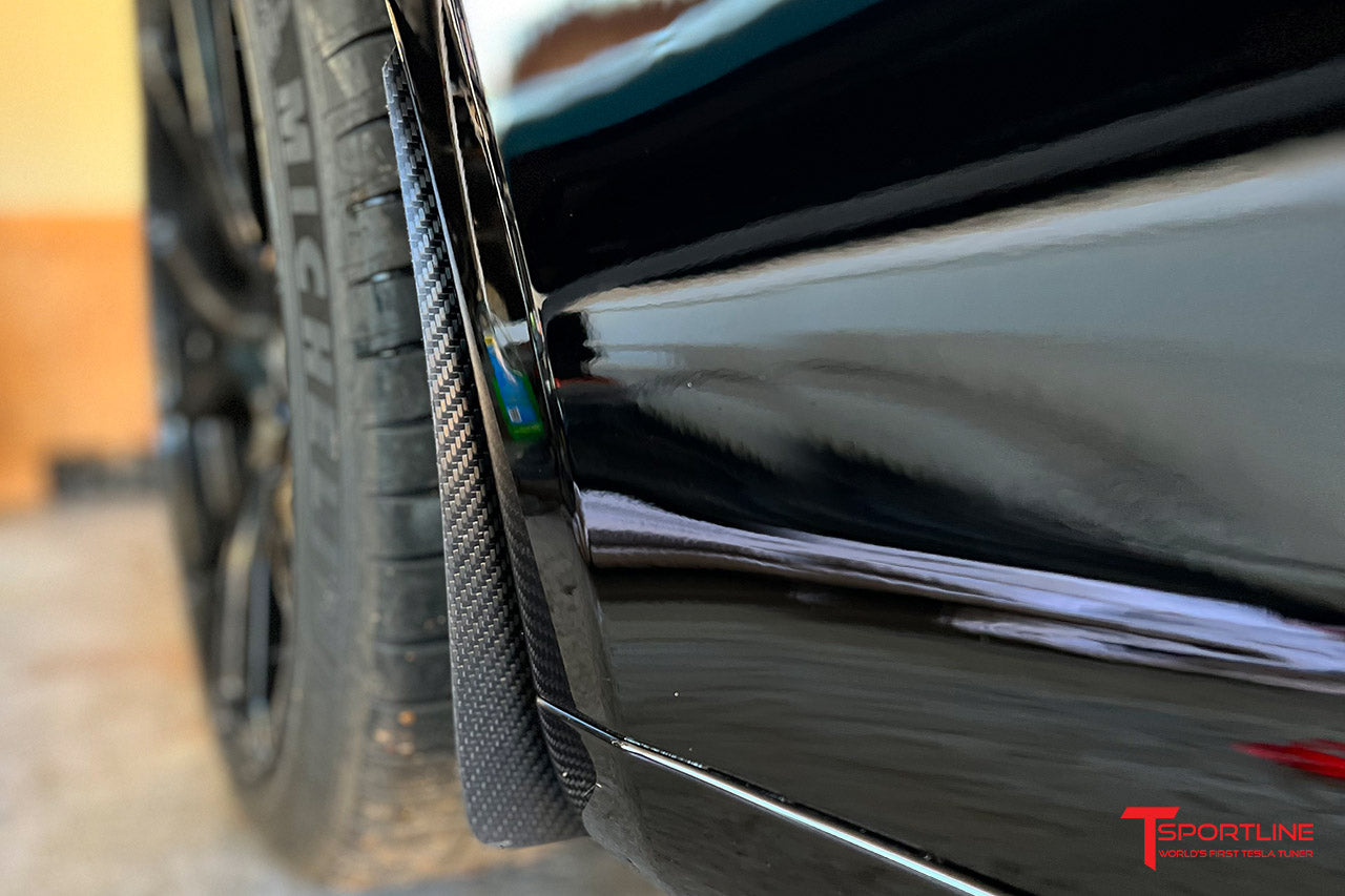 Installing T Sportline Carbon Fiber Mud Flaps on a Tesla Model S Plaid