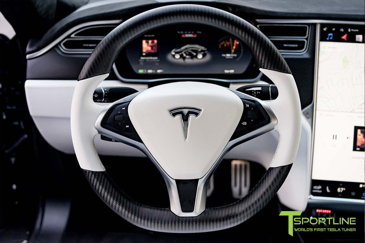 Tesla Model X with Matte Carbon Fiber Steering Wheel by T Sportline