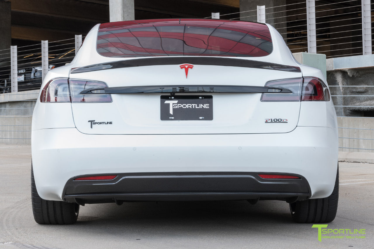 XPEL Stealth Pearl White Tesla Model S 2.0 (2016 Facelift) with Carbon Fiber Diffuser by T Sportline