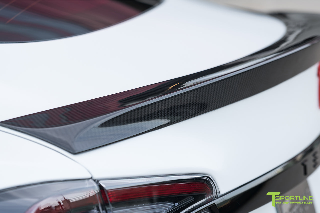 XPEL Stealth Pearl White Tesla Model S 2.0 (2016 Facelift) with Carbon Fiber Front Apron, Rear Diffuser, and Trunk Wing by T Sportline