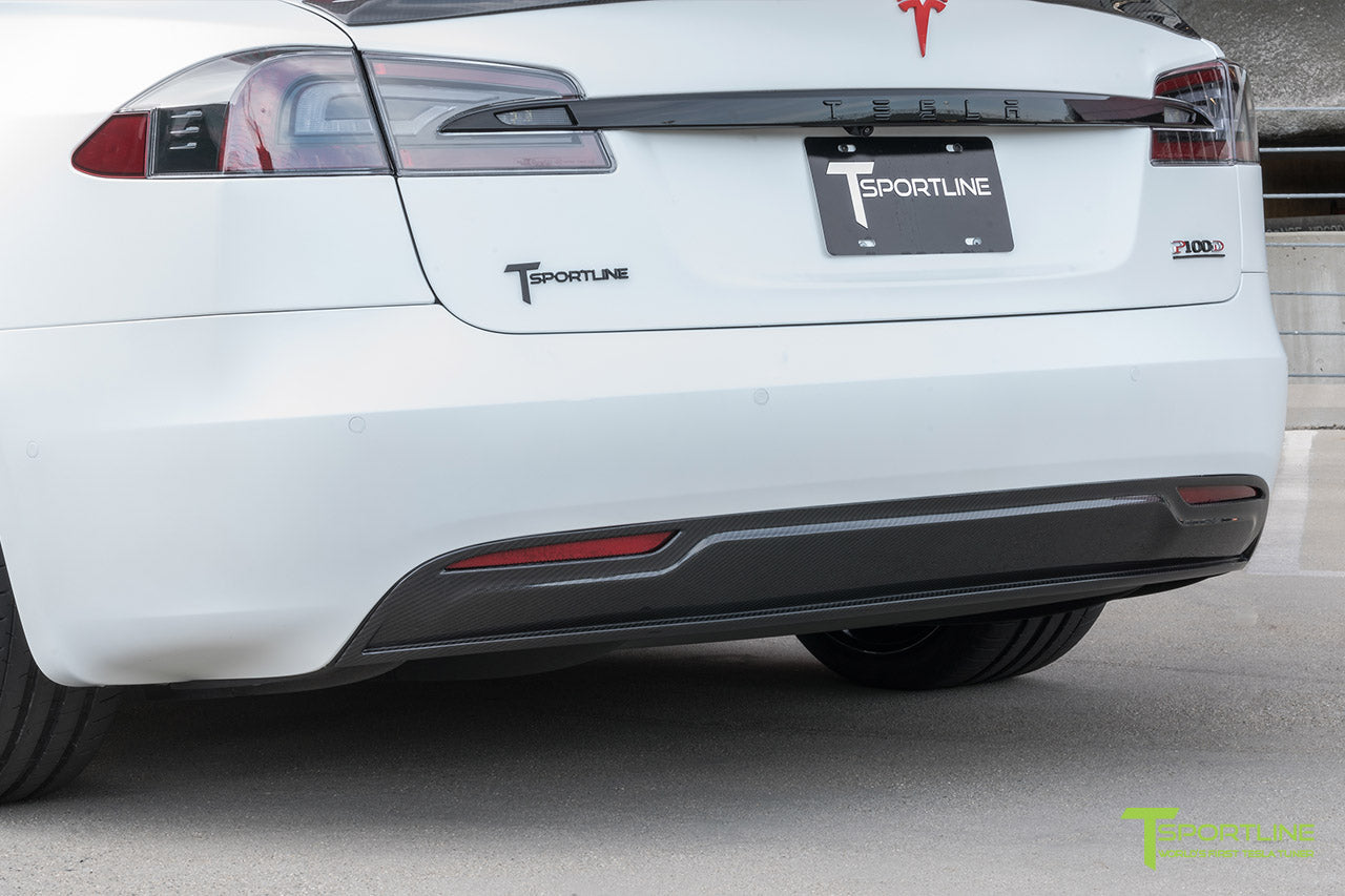 XPEL Stealth Pearl White Tesla Model S 2.0 (2016 Facelift) with Carbon Fiber Front Apron, Rear Diffuser, and Trunk Wing by T Sportline