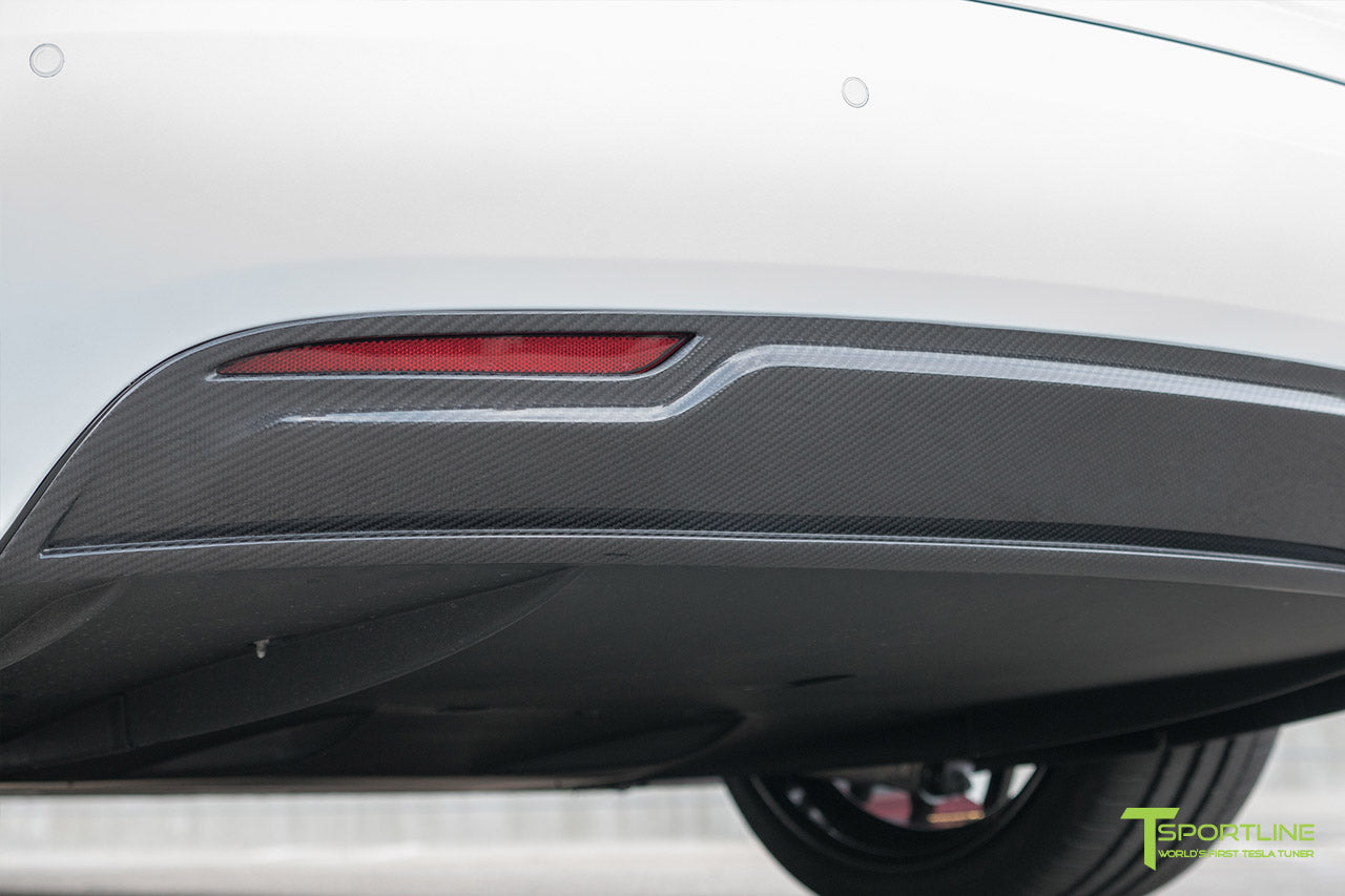 XPEL Stealth Pearl White Tesla Model S 2.0 (2016 Facelift) with Carbon Fiber Front Apron, Rear Diffuser, and Trunk Wing by T Sportline