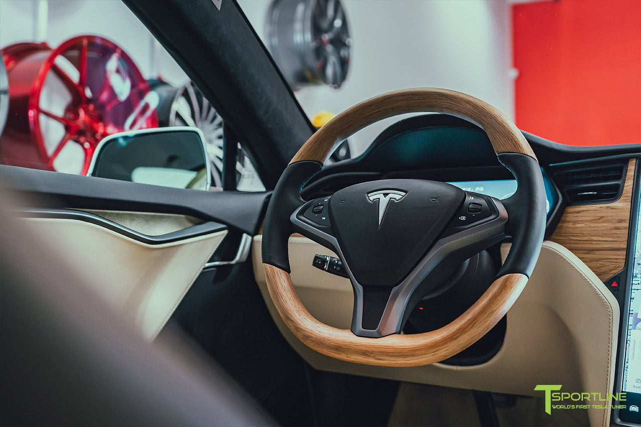 Tesla Model S or Model X Oak Wood Steering Wheel by T Sportline