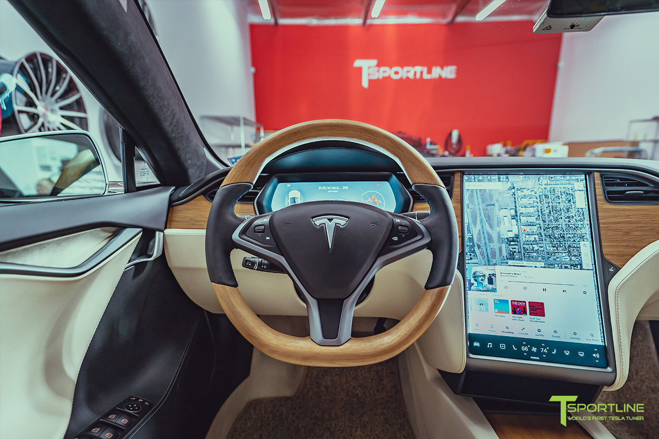 Tesla Model S or Model X Oak Wood Steering Wheel by T Sportline